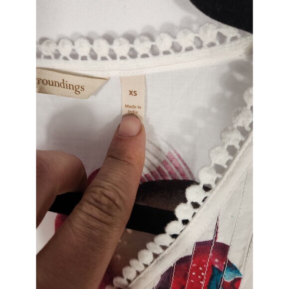 Soft Surroundings Womens Tunic Top Fish Coral Beads Cotton Kitschy Beach US/XS - Picture 4 of 5